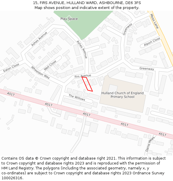 15, FIRS AVENUE, HULLAND WARD, ASHBOURNE, DE6 3FS: Location map and indicative extent of plot