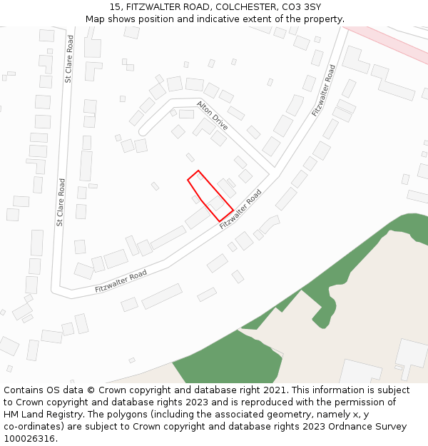15, FITZWALTER ROAD, COLCHESTER, CO3 3SY: Location map and indicative extent of plot