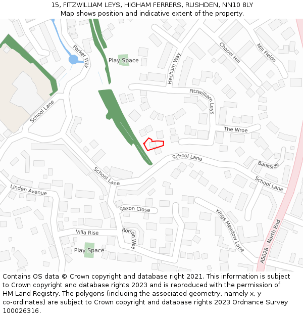 15, FITZWILLIAM LEYS, HIGHAM FERRERS, RUSHDEN, NN10 8LY: Location map and indicative extent of plot