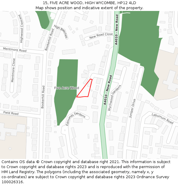 15, FIVE ACRE WOOD, HIGH WYCOMBE, HP12 4LD: Location map and indicative extent of plot