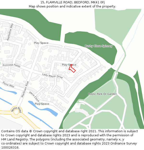 15, FLAMVILLE ROAD, BEDFORD, MK41 0FJ: Location map and indicative extent of plot
