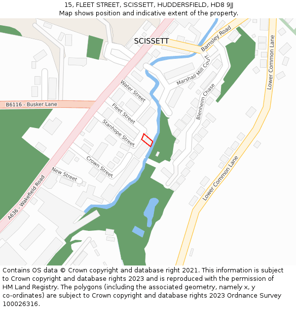 15, FLEET STREET, SCISSETT, HUDDERSFIELD, HD8 9JJ: Location map and indicative extent of plot
