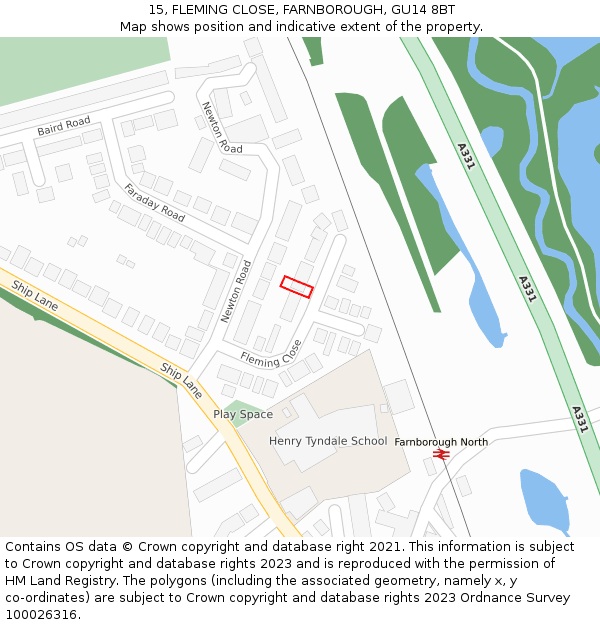 15, FLEMING CLOSE, FARNBOROUGH, GU14 8BT: Location map and indicative extent of plot