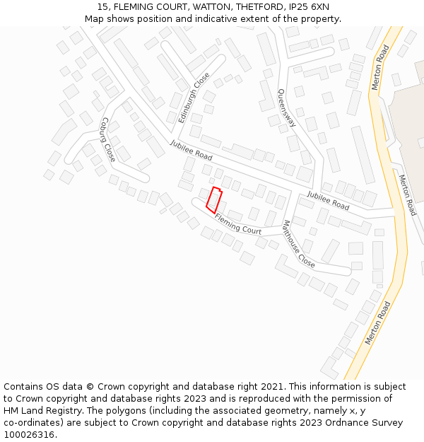 15, FLEMING COURT, WATTON, THETFORD, IP25 6XN: Location map and indicative extent of plot