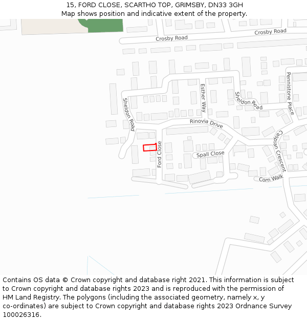 15, FORD CLOSE, SCARTHO TOP, GRIMSBY, DN33 3GH: Location map and indicative extent of plot
