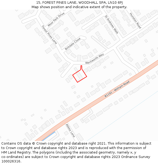 15, FOREST PINES LANE, WOODHALL SPA, LN10 6PJ: Location map and indicative extent of plot