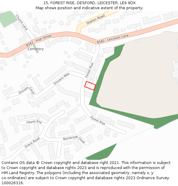 15, FOREST RISE, DESFORD, LEICESTER, LE9 9DX: Location map and indicative extent of plot