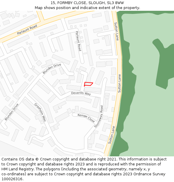 15, FORMBY CLOSE, SLOUGH, SL3 8WW: Location map and indicative extent of plot