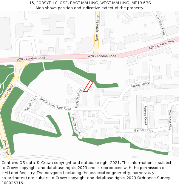 15, FORSYTH CLOSE, EAST MALLING, WEST MALLING, ME19 6BS: Location map and indicative extent of plot
