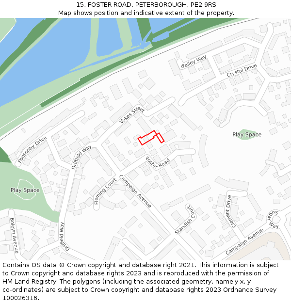 15, FOSTER ROAD, PETERBOROUGH, PE2 9RS: Location map and indicative extent of plot