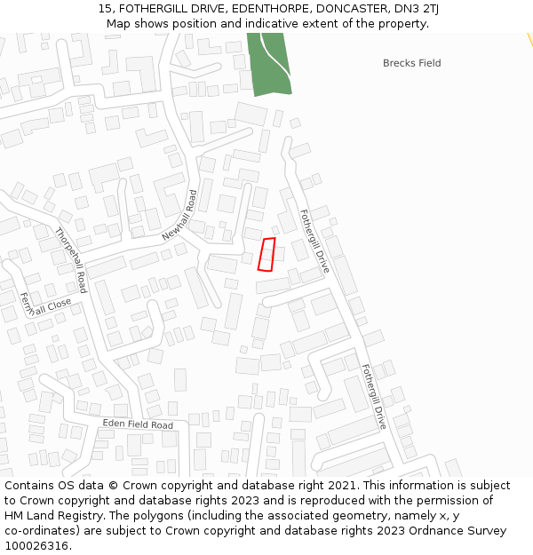 15, FOTHERGILL DRIVE, EDENTHORPE, DONCASTER, DN3 2TJ: Location map and indicative extent of plot