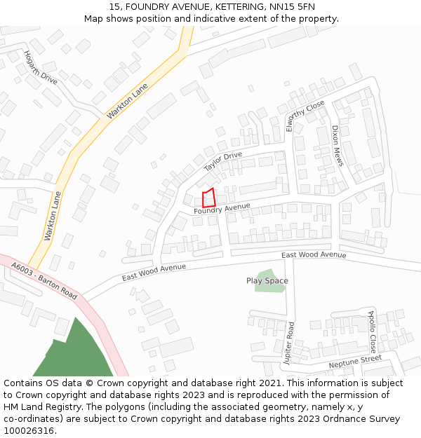 15, FOUNDRY AVENUE, KETTERING, NN15 5FN: Location map and indicative extent of plot