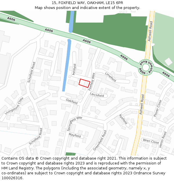 15, FOXFIELD WAY, OAKHAM, LE15 6PR: Location map and indicative extent of plot