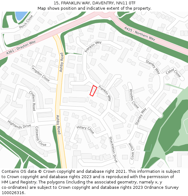 15, FRANKLIN WAY, DAVENTRY, NN11 0TF: Location map and indicative extent of plot