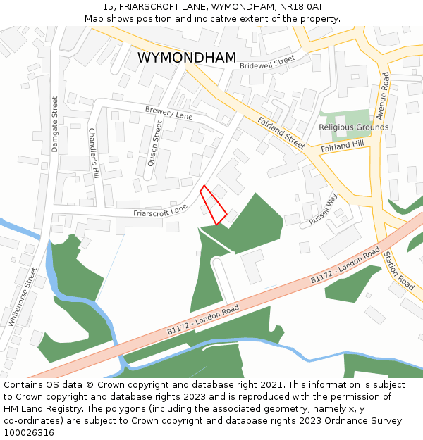 15, FRIARSCROFT LANE, WYMONDHAM, NR18 0AT: Location map and indicative extent of plot