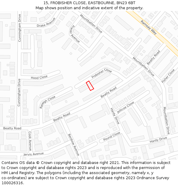 15, FROBISHER CLOSE, EASTBOURNE, BN23 6BT: Location map and indicative extent of plot