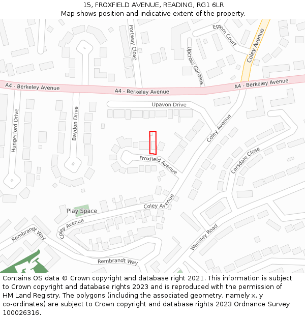15, FROXFIELD AVENUE, READING, RG1 6LR: Location map and indicative extent of plot