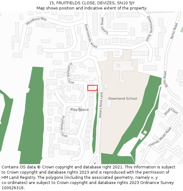 15, FRUITFIELDS CLOSE, DEVIZES, SN10 5JY: Location map and indicative extent of plot