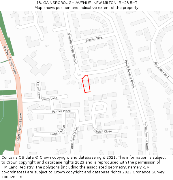15, GAINSBOROUGH AVENUE, NEW MILTON, BH25 5HT: Location map and indicative extent of plot