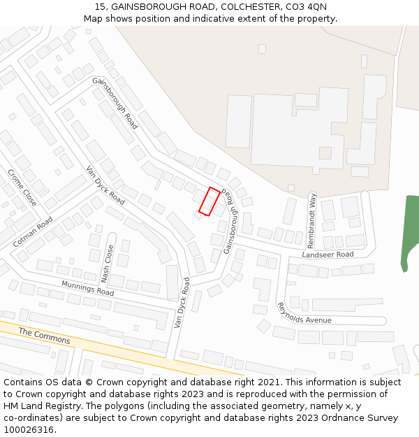 15, GAINSBOROUGH ROAD, COLCHESTER, CO3 4QN: Location map and indicative extent of plot