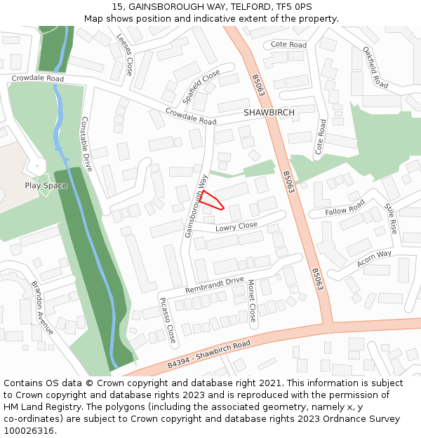 15, GAINSBOROUGH WAY, TELFORD, TF5 0PS: Location map and indicative extent of plot