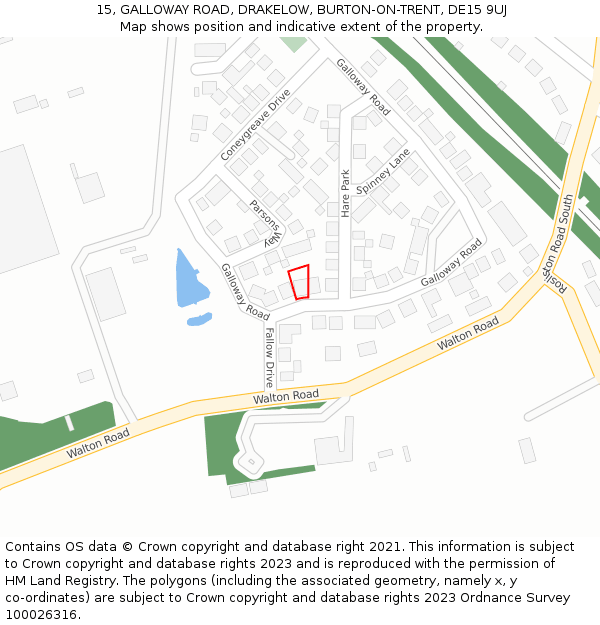 15, GALLOWAY ROAD, DRAKELOW, BURTON-ON-TRENT, DE15 9UJ: Location map and indicative extent of plot