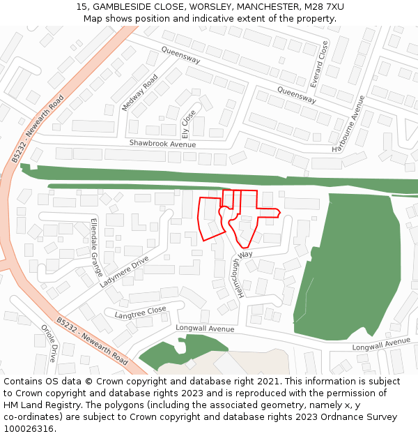 15, GAMBLESIDE CLOSE, WORSLEY, MANCHESTER, M28 7XU: Location map and indicative extent of plot