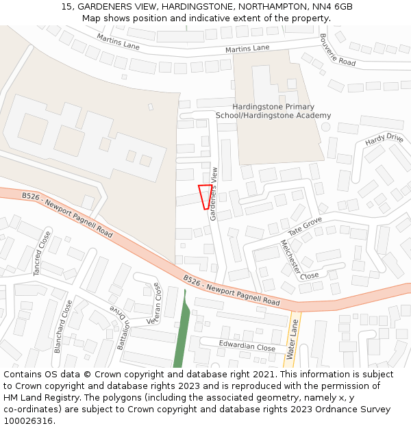 15, GARDENERS VIEW, HARDINGSTONE, NORTHAMPTON, NN4 6GB: Location map and indicative extent of plot