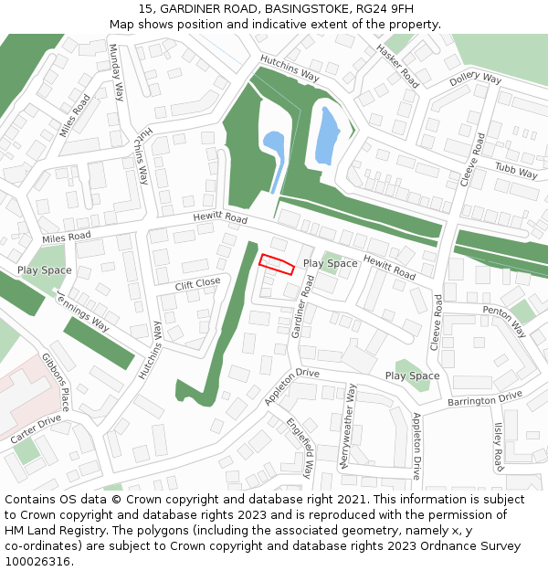 15, GARDINER ROAD, BASINGSTOKE, RG24 9FH: Location map and indicative extent of plot