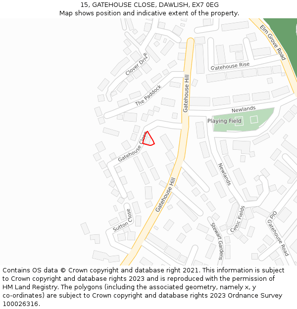 15, GATEHOUSE CLOSE, DAWLISH, EX7 0EG: Location map and indicative extent of plot