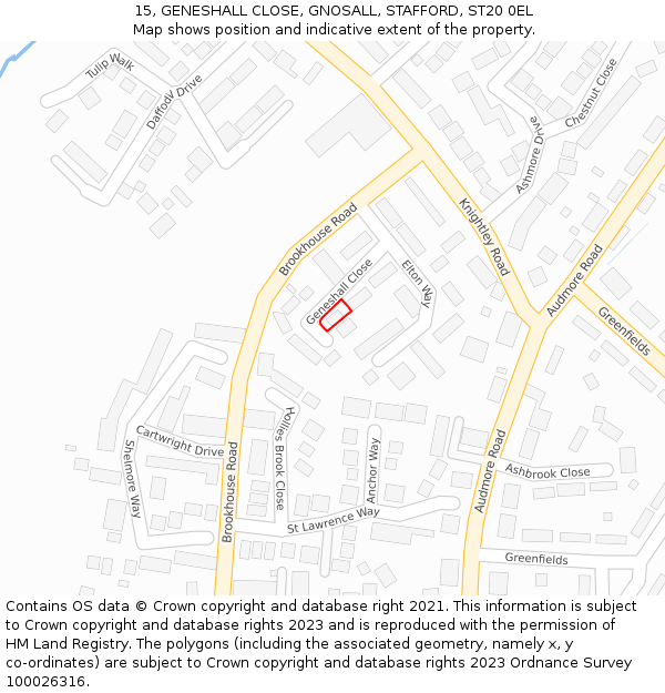 15, GENESHALL CLOSE, GNOSALL, STAFFORD, ST20 0EL: Location map and indicative extent of plot