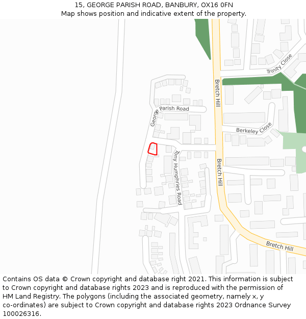15, GEORGE PARISH ROAD, BANBURY, OX16 0FN: Location map and indicative extent of plot