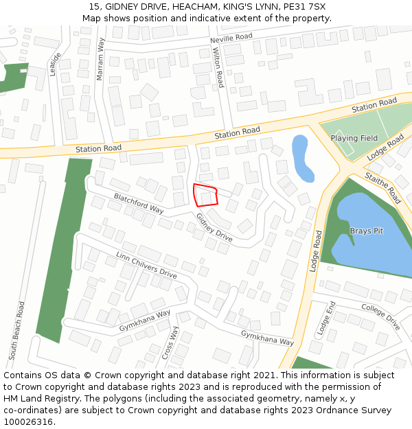 15, GIDNEY DRIVE, HEACHAM, KING'S LYNN, PE31 7SX: Location map and indicative extent of plot