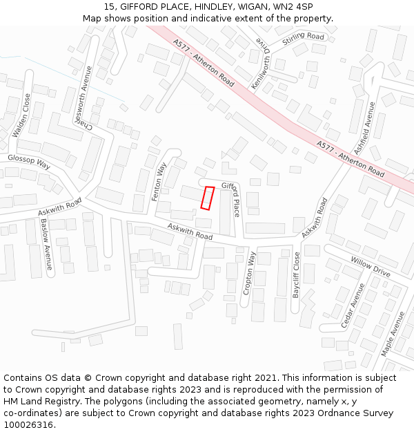 15, GIFFORD PLACE, HINDLEY, WIGAN, WN2 4SP: Location map and indicative extent of plot