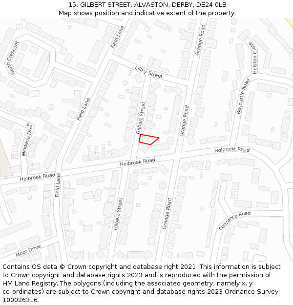 15, GILBERT STREET, ALVASTON, DERBY, DE24 0LB: Location map and indicative extent of plot