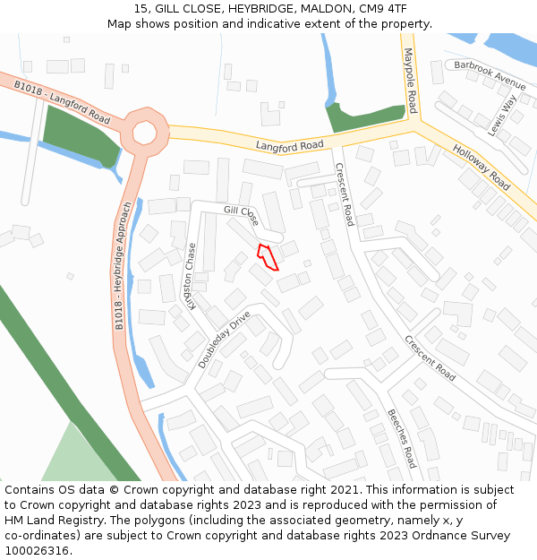 15, GILL CLOSE, HEYBRIDGE, MALDON, CM9 4TF: Location map and indicative extent of plot
