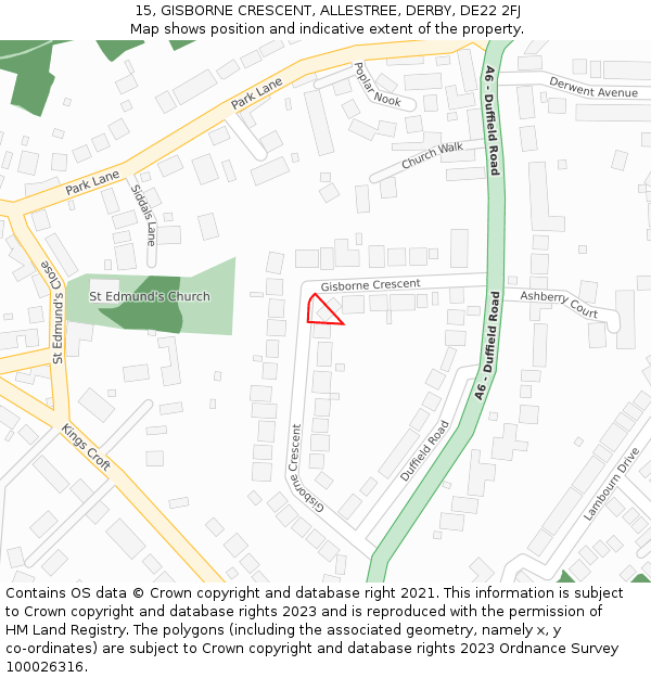 15, GISBORNE CRESCENT, ALLESTREE, DERBY, DE22 2FJ: Location map and indicative extent of plot
