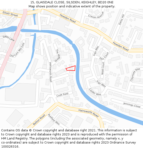 15, GLAISDALE CLOSE, SILSDEN, KEIGHLEY, BD20 0NE: Location map and indicative extent of plot