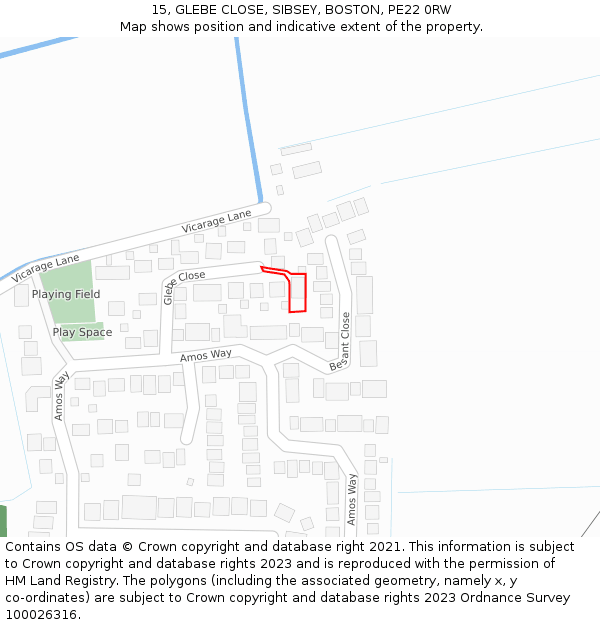 15, GLEBE CLOSE, SIBSEY, BOSTON, PE22 0RW: Location map and indicative extent of plot
