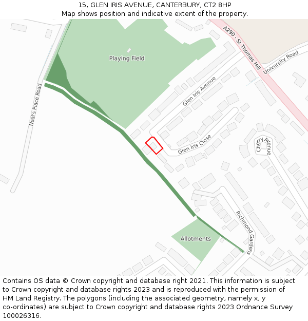 15, GLEN IRIS AVENUE, CANTERBURY, CT2 8HP: Location map and indicative extent of plot