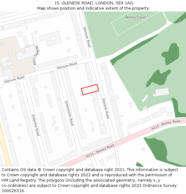 15, GLENESK ROAD, LONDON, SE9 1AG: Location map and indicative extent of plot