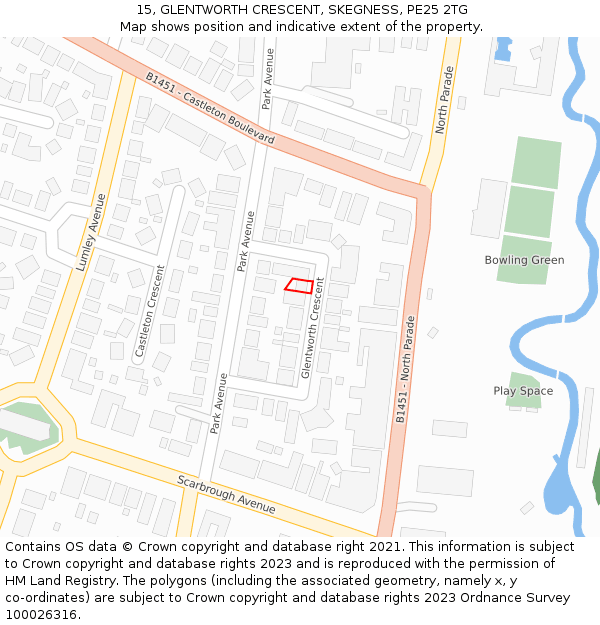 15, GLENTWORTH CRESCENT, SKEGNESS, PE25 2TG: Location map and indicative extent of plot