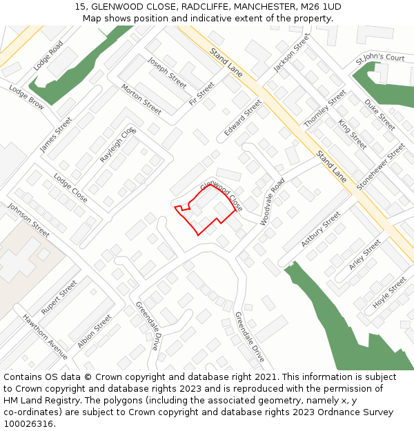 15, GLENWOOD CLOSE, RADCLIFFE, MANCHESTER, M26 1UD: Location map and indicative extent of plot