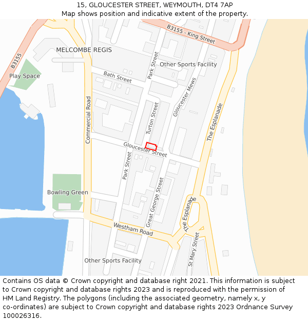 15, GLOUCESTER STREET, WEYMOUTH, DT4 7AP: Location map and indicative extent of plot