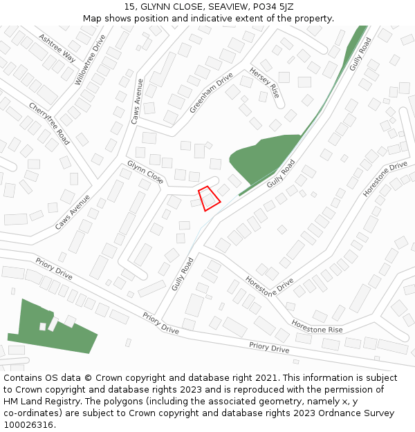 15, GLYNN CLOSE, SEAVIEW, PO34 5JZ: Location map and indicative extent of plot