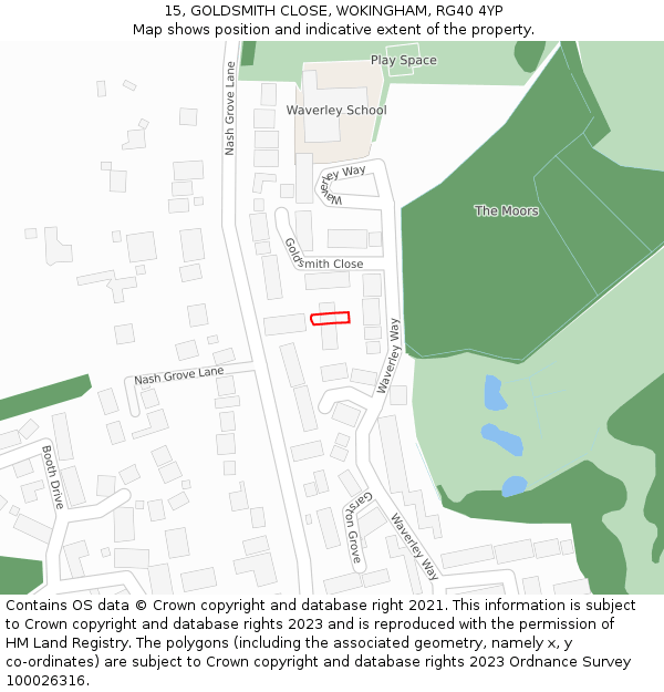 15, GOLDSMITH CLOSE, WOKINGHAM, RG40 4YP: Location map and indicative extent of plot