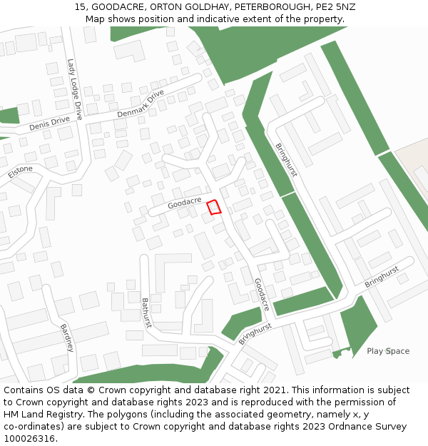 15, GOODACRE, ORTON GOLDHAY, PETERBOROUGH, PE2 5NZ: Location map and indicative extent of plot
