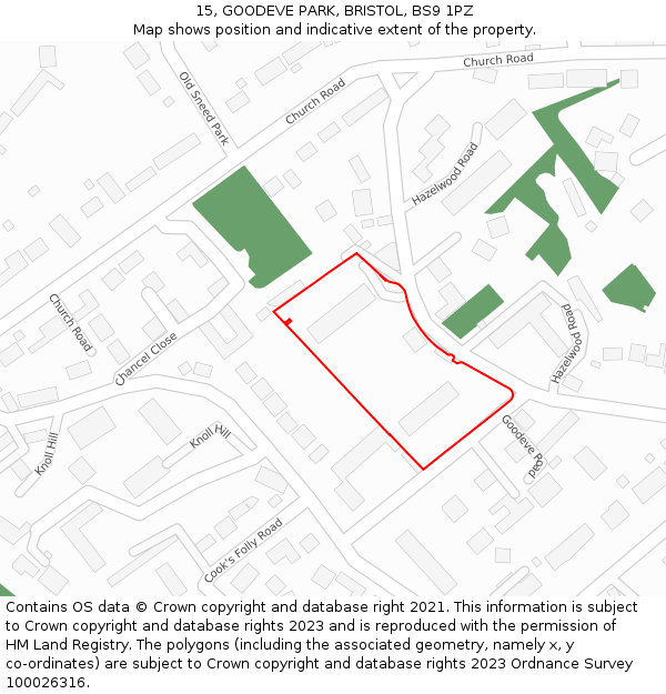15, GOODEVE PARK, BRISTOL, BS9 1PZ: Location map and indicative extent of plot