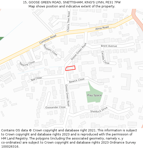 15, GOOSE GREEN ROAD, SNETTISHAM, KING'S LYNN, PE31 7PW: Location map and indicative extent of plot