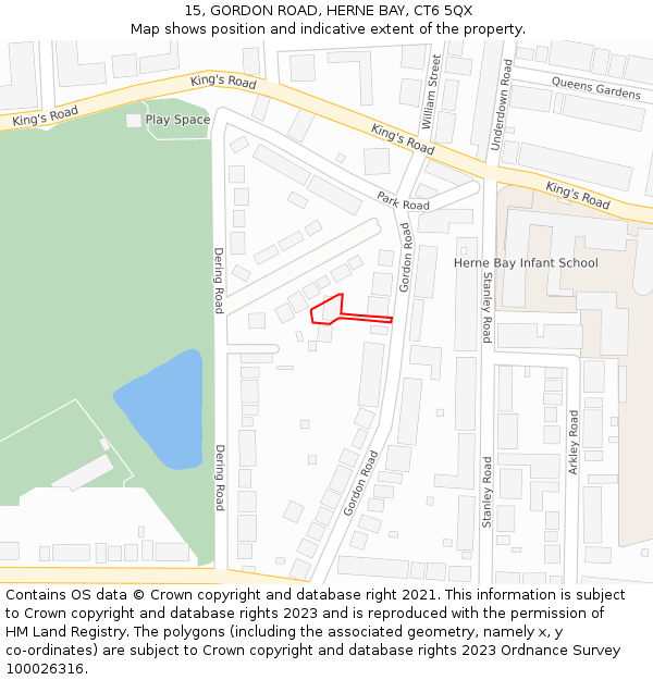15, GORDON ROAD, HERNE BAY, CT6 5QX: Location map and indicative extent of plot